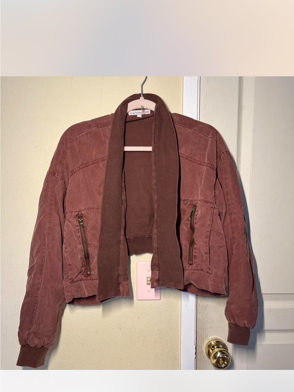 Young Fabulous & Broke cocoa brown lightweight cropped jacket Sz Sm
